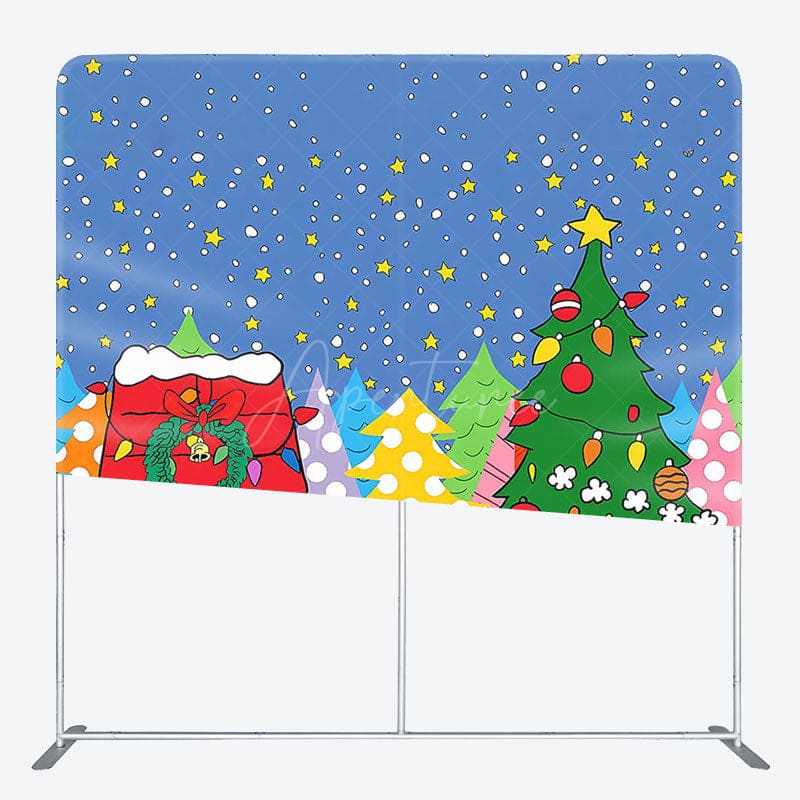 Aperturee - Aperturee Xmas Trees Star Red House Tension Fabric Backdrop