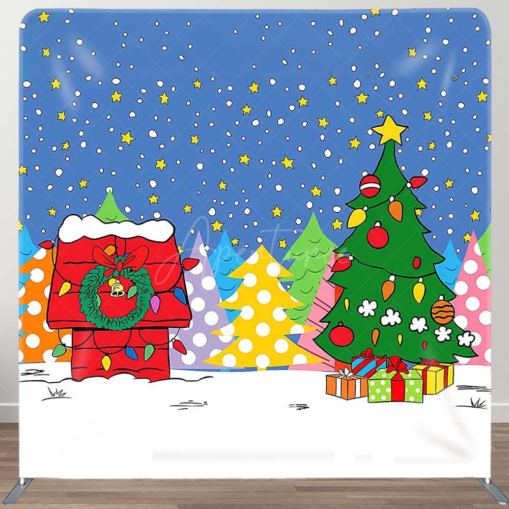 Aperturee - Aperturee Xmas Trees Star Red House Tension Fabric Backdrop