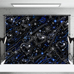 Aperturee - Aperturee Y2K Black Blue Silver Metallic Sparkling Hearts Stars Butterflies Chain Holiday Backdrop Edgy Gothic Glam Party Decor