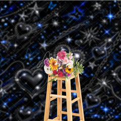 Aperturee - Aperturee Y2K Black Blue Silver Metallic Sparkling Hearts Stars Butterflies Chain Holiday Backdrop Edgy Gothic Glam Party Decor