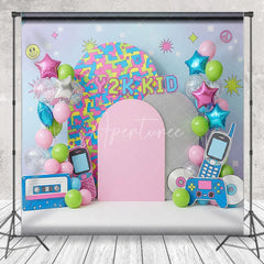 Aperturee - Aperturee Y2K Kid Retro Aesthetic Backdrop Colorful Pattern and Tech for Birthday Cake Smash