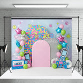 Aperturee - Aperturee Y2K Kid Retro Aesthetic Backdrop Colorful Pattern and Tech for Birthday Cake Smash