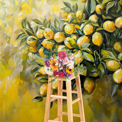 Aperturee - Aperturee Yellow Abstract Painted Lemons Fine Art Photo Backdrop