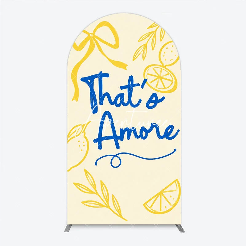 Aperturee - Aperturee Yellow and Blue Lemon That’s Amore Round Top Arch Backdrop Romantic Bridal Shower Party Decor.