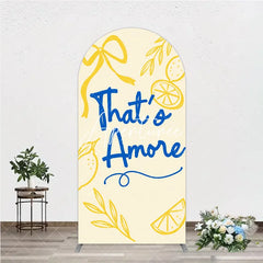 Aperturee - Aperturee Yellow and Blue Lemon That’s Amore Round Top Arch Backdrop Romantic Bridal Shower Party Decor.