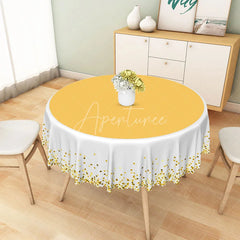 Aperturee - Aperturee Yellow and Gold Polka Dot Round Tablecloth on White for Cheerful Summer and Birthday Party Decor