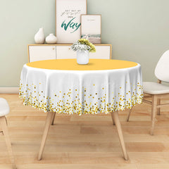 Aperturee - Aperturee Yellow and Gold Polka Dot Round Tablecloth on White for Cheerful Summer and Birthday Party Decor