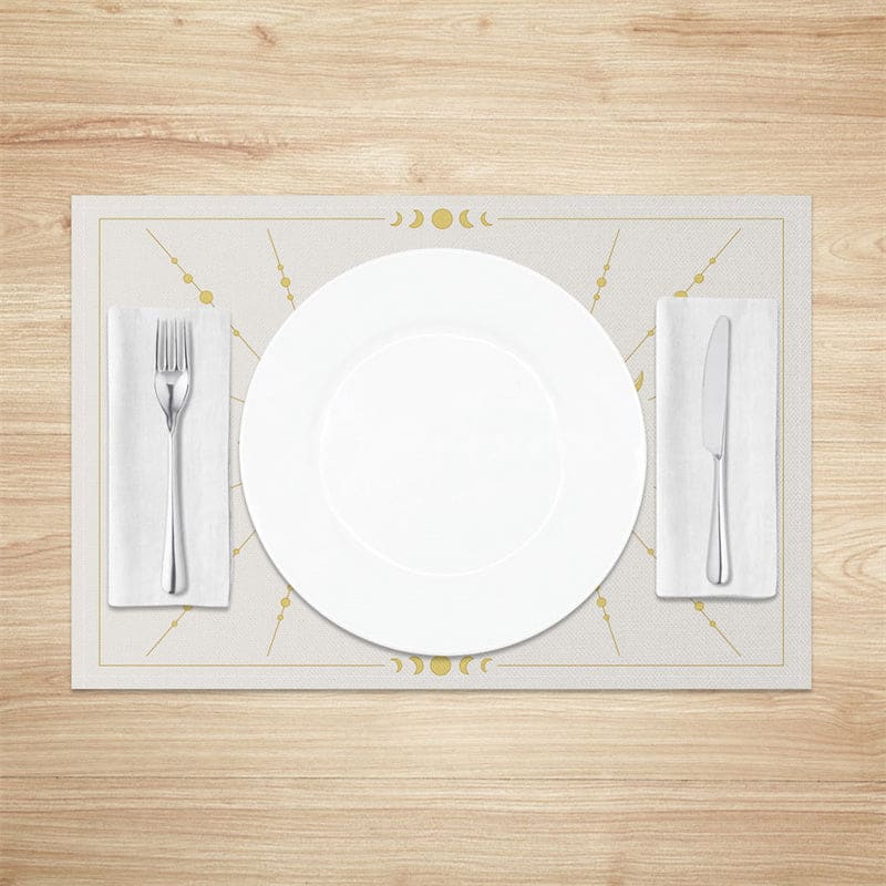 Aperturee - Aperturee Yellow Artistic Face Sun Moon Set Of 4 Placemats