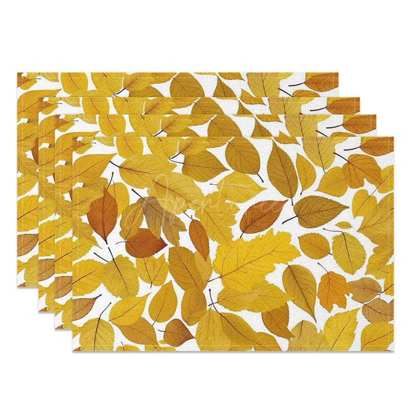 Aperturee - Aperturee Yellow Autumn Leaves Patterns Set of 4 Placemats