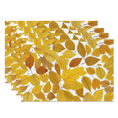 Aperturee - Aperturee Yellow Autumn Leaves Patterns Set of 4 Placemats