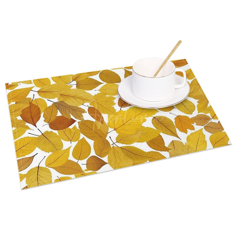Aperturee - Aperturee Yellow Autumn Leaves Patterns Set of 4 Placemats