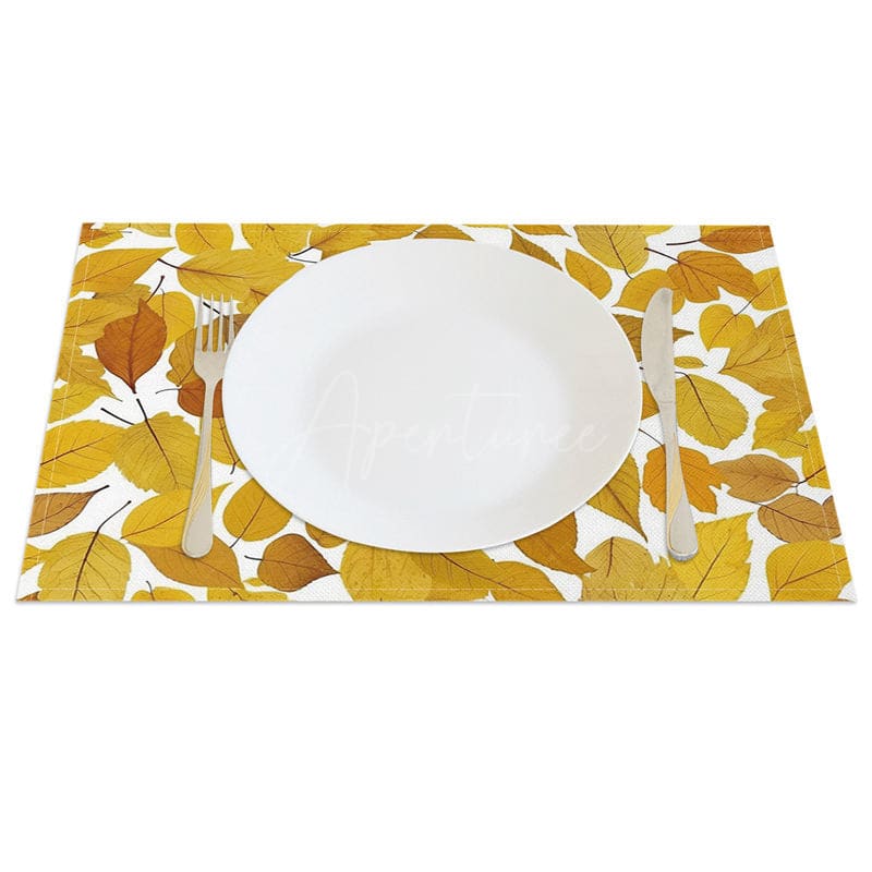 Aperturee - Aperturee Yellow Autumn Leaves Patterns Set of 4 Placemats