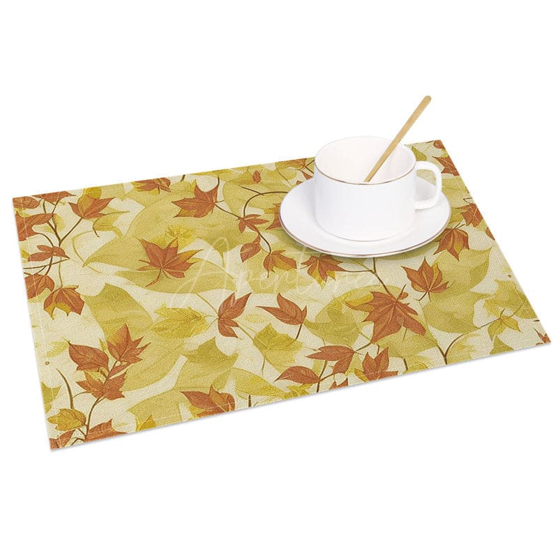 Aperturee - Aperturee Yellow Autumn Maple Leaves Art Set of 4 Placemats
