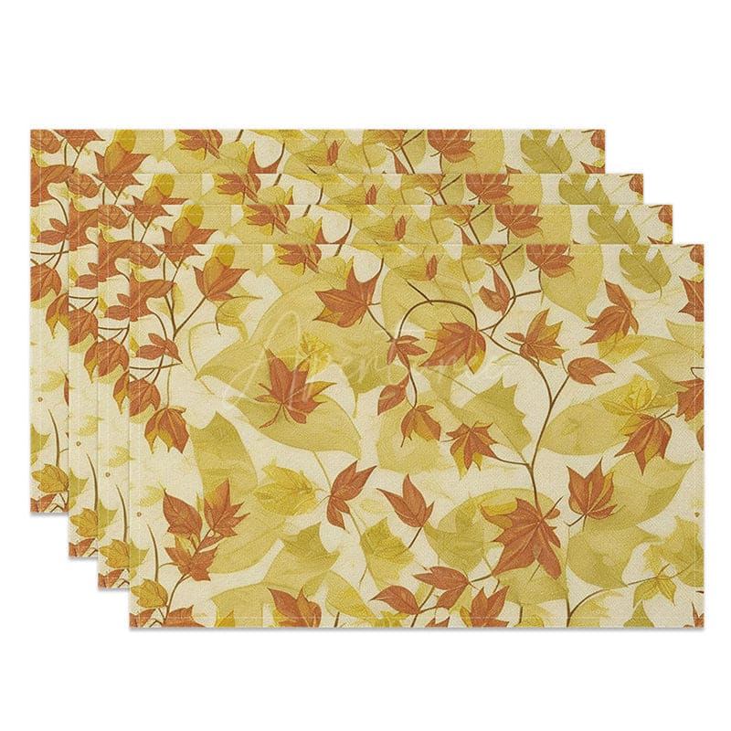 Aperturee - Aperturee Yellow Autumn Maple Leaves Art Set of 4 Placemats