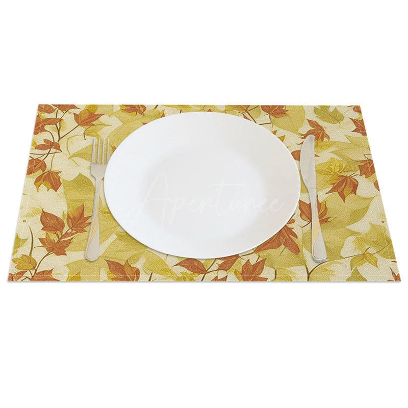 Aperturee - Aperturee Yellow Autumn Maple Leaves Art Set of 4 Placemats