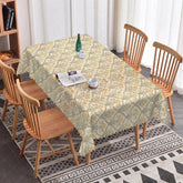 Aperturee - Aperturee Yellow Beige Damask Rectangle Tablecloth Classic Floral Scroll Pattern Cover Traditional Dining Table Decoration