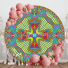 Aperturee - Aperturee Yellow Blue Abstract Pattern Round Ethiopian Backdrop