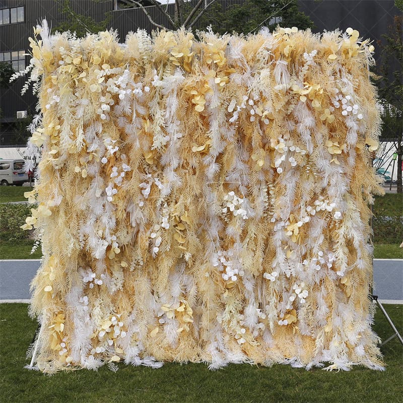 Aperturee - Aperturee Yellow Boho Faux Spruce Leaf Floral Wall Backdrop