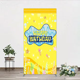Aperturee - Aperturee Yellow Cartoon Ocean Rectangle Backdrop Blue Waves Starfish Jellyfish Background Happy Birthday Kids Party Rectangle