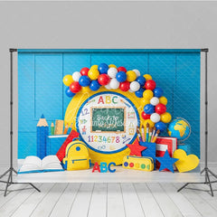 Aperturee - Aperturee Yellow Chalkboard ABC Back To School Backdrop Primary Colors Balloon Arch Ruler Background Kids Photography Prop