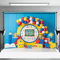 Aperturee - Aperturee Yellow Chalkboard ABC Back To School Backdrop Primary Colors Balloon Arch Ruler Background Kids Photography Prop