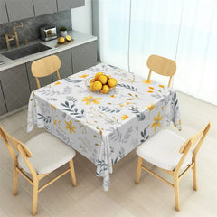 Aperturee - Aperturee Yellow Daisy and Autumn Leaves Rectangle Tablecloth White Floral Pattern Table Cover for Kitchen