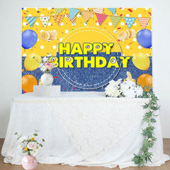 Aperturee - Aperturee Yellow Dots Denim Balloons Banana Birthday Backdrop