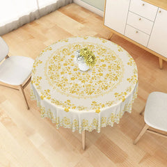 Aperturee - Aperturee Yellow Floral Mandala Damask Round Tablecloth Elegant Vintage Lace Style Table Cover for Wedding