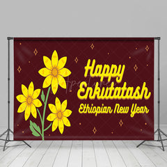 Aperturee - Aperturee Yellow Floral Reddish Brown Happy Enkutatash Backdrop