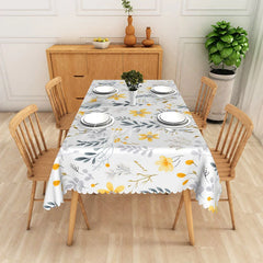Aperturee - Aperturee Yellow Flower Botanical Rectangle Tablecloth Grey Leaf Floral Dining Table Cover for Kitchen