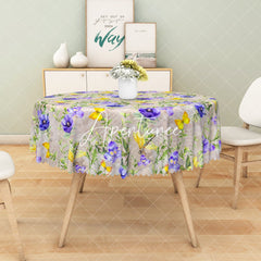 Aperturee - Aperturee Yellow Flowers Plants Butterfly Accent Tablecloth