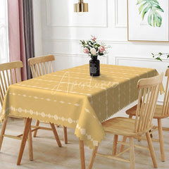 Aperturee - Aperturee Yellow Geometric Diamond Rectangle Tablecloth Modern White Chain Pattern Cover Bright Kitchen Dining Decor
