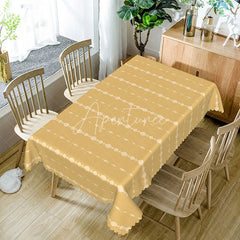 Aperturee - Aperturee Yellow Geometric Diamond Rectangle Tablecloth Modern White Chain Pattern Cover Bright Kitchen Dining Decor