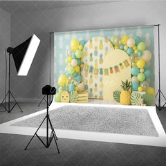 Aperturee - Aperturee Yellow Green Blue Pineapple Pattern Photography Backdrop Tropical Summer Party Decor with Balloons