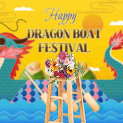 Aperturee - Aperturee Yellow Green Happy Dragon Boat Festival Backdrop