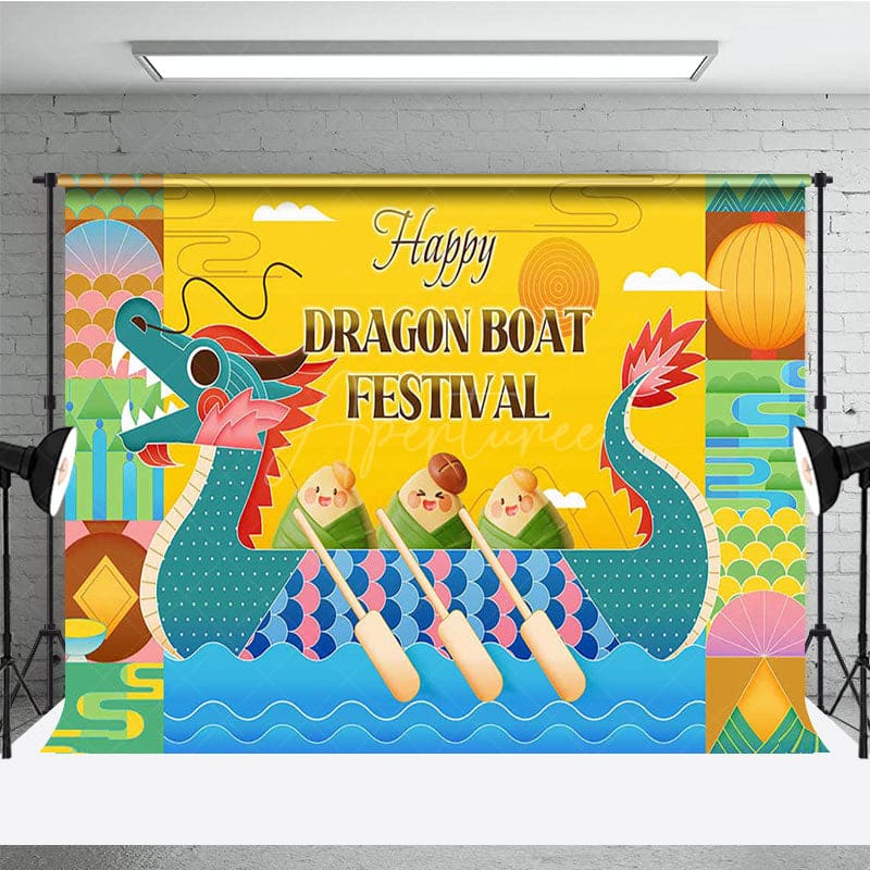 Aperturee - Aperturee Yellow Green Happy Dragon Boat Festival Backdrop