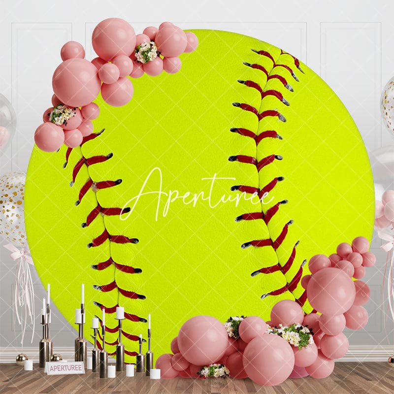 Aperturee - Aperturee Yellow-Green Tennis Softball Round Birthday Backdrop