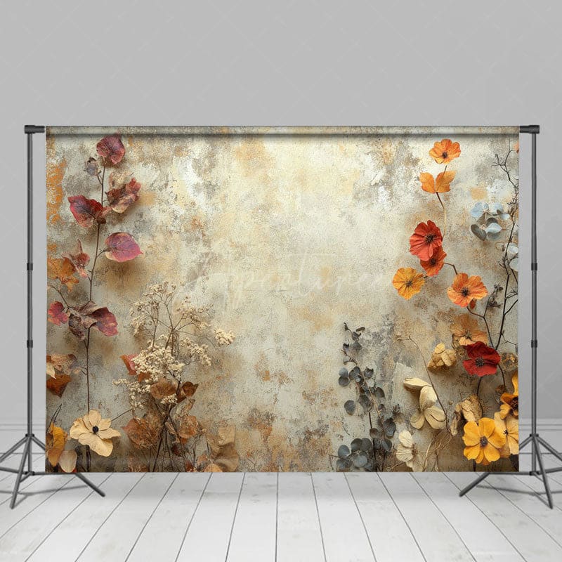 Aperturee - Aperturee Yellow Grey Retro Wall Dried Flower Photo Backdrop