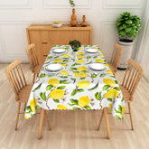 Aperturee - Aperturee Yellow Lemon and Green Leaves Rectangle Tablecloth Fresh Summer Fruit Citrus Kitchen Dining Table Cover Decor