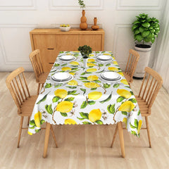 Aperturee - Aperturee Yellow Lemon and Green Leaves Rectangle Tablecloth Fresh Summer Fruit Citrus Kitchen Dining Table Cover Decor