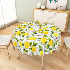 Aperturee - Aperturee Yellow Lemon Round Tablecloth Fresh Fruit and Green Leaves Summer Kitchen Dining Decor