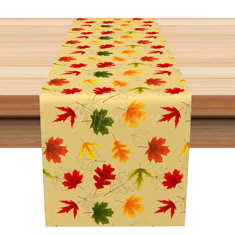 Aperturee - Aperturee Yellow Maple Leaves Autumn Table Runner Bright Fall Botanical Decor Modern Thanksgiving Kitchen Dining Linen