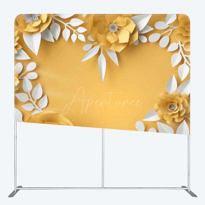 Aperturee - Aperturee Yellow Paper Floral Heart Fabric Party Backdrop