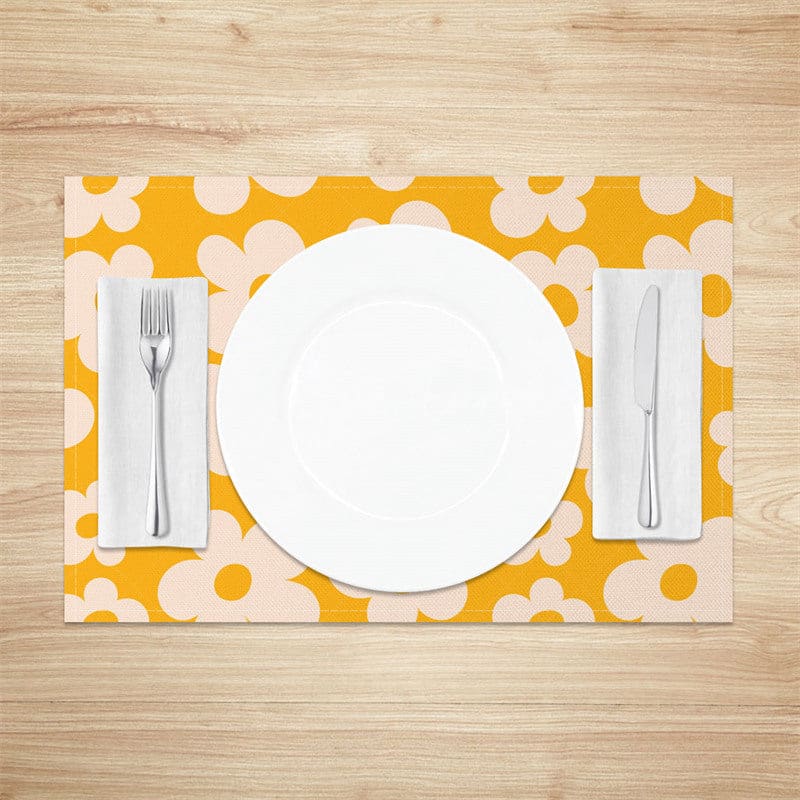 Aperturee - Aperturee Yellow Pink Daisy Floral Dining Set of 4 Placemats