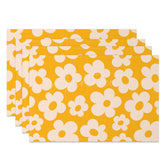 Aperturee - Aperturee Yellow Pink Daisy Floral Dining Set of 4 Placemats