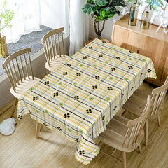 Aperturee - Aperturee Yellow Plaid Floral Rectangle Tablecloth Green Checkered Flower Pattern Cover Country Picnic Dining Decor