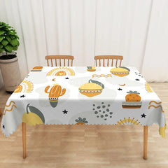 Aperturee - Aperturee Yellow Prickly Pear Cactus Tablecloth on White for Southwest and Desert Themed Kitchen Decor