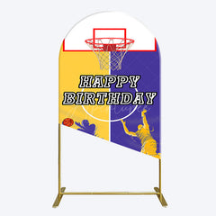 Aperturee - Aperturee Yellow Purple Basketball Field Birthday Arch Backdrop