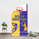 Aperturee - Aperturee Yellow Purple Basketball Field Birthday Half Moon Arch Backdrop