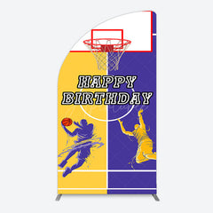 Aperturee - Aperturee Yellow Purple Basketball Field Birthday Half Moon Arch Backdrop